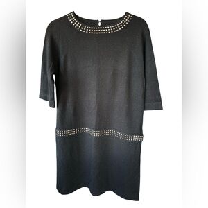 Qi 100% Cashmere Black Studded Drop Waist Sweater Dress